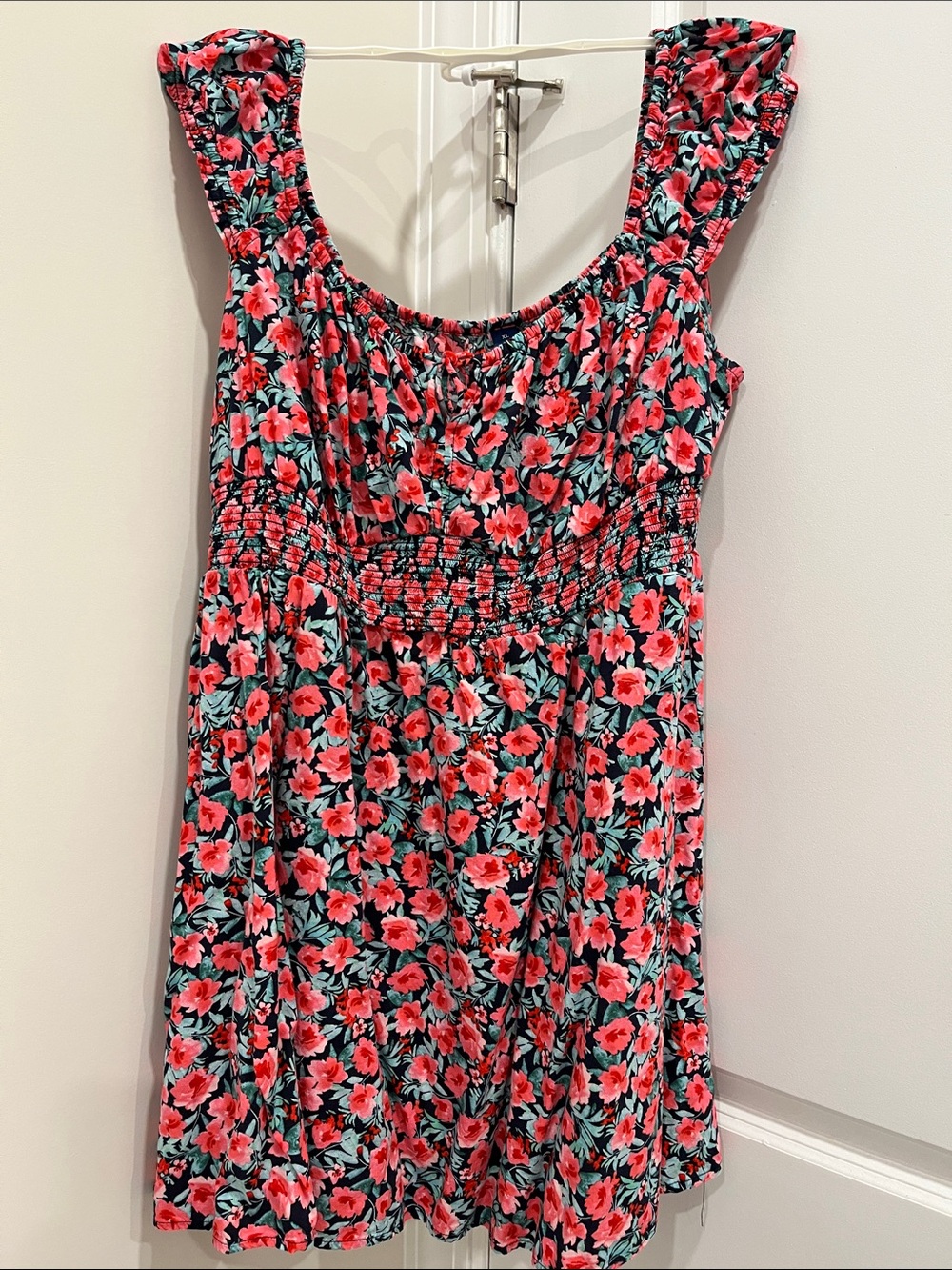 Old Navy Floral Scoop-Neck Dress in Coral, Teal and Black